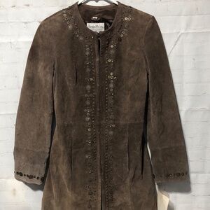 Pamela McCoy Suede Leather Women's Coat Studded Embellished Size XS